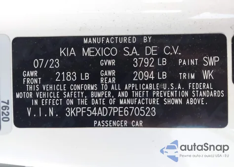 2023 Kia Forte Gt-Line from USA, damaged, VIN 3KPF54AD7PE670523